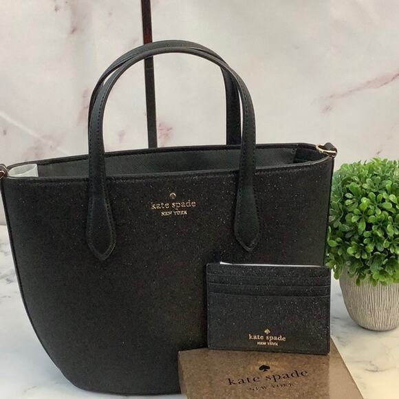 NWT Kate Spade Small Satchel Crossbody Bag and Credit Card Holder Black Set - Picture 1 of 6